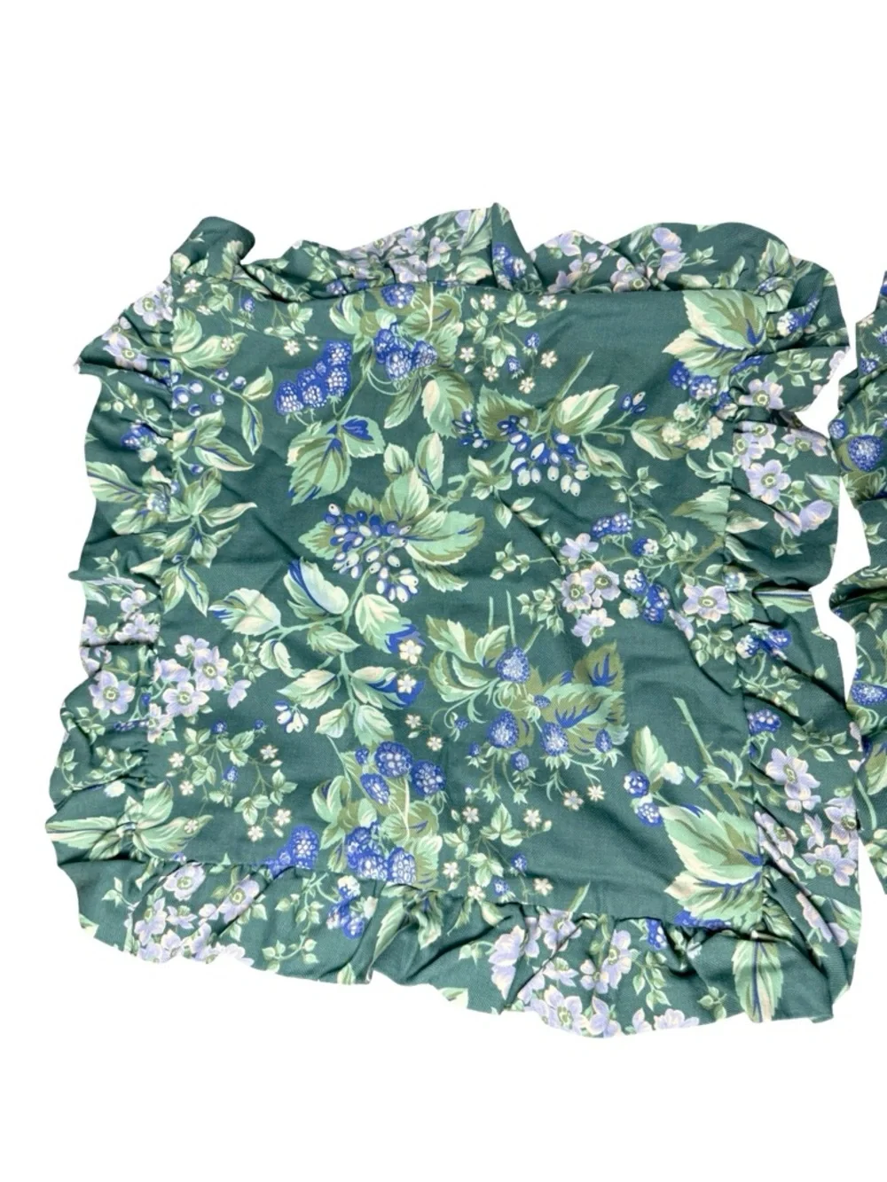 VTG Laura Ashley Pillow Covers 2 Bramble Berry Ruffled Throw Green Cottagecore
